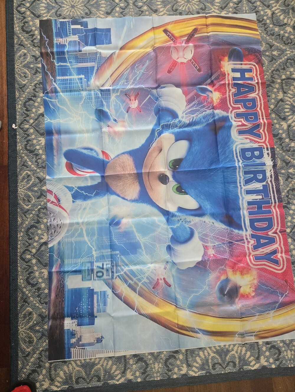 Sonic Themed Blue "Happy Birthday" Party Backdrop